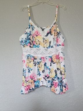 torrid White Floral Lace-Trim Cami